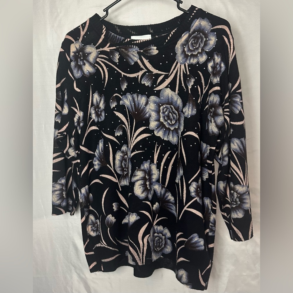 Rebecca Malone Black Floral Sparkle Sweater Top